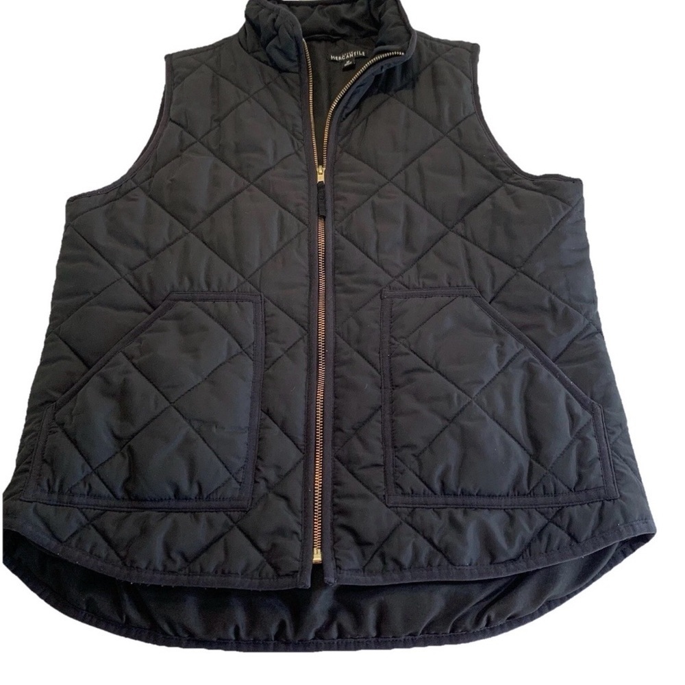 J.Crew Mercantile XXS Black Quilted Puffer Vest Gold Zip Classic Preppy - Picture 1 of 3